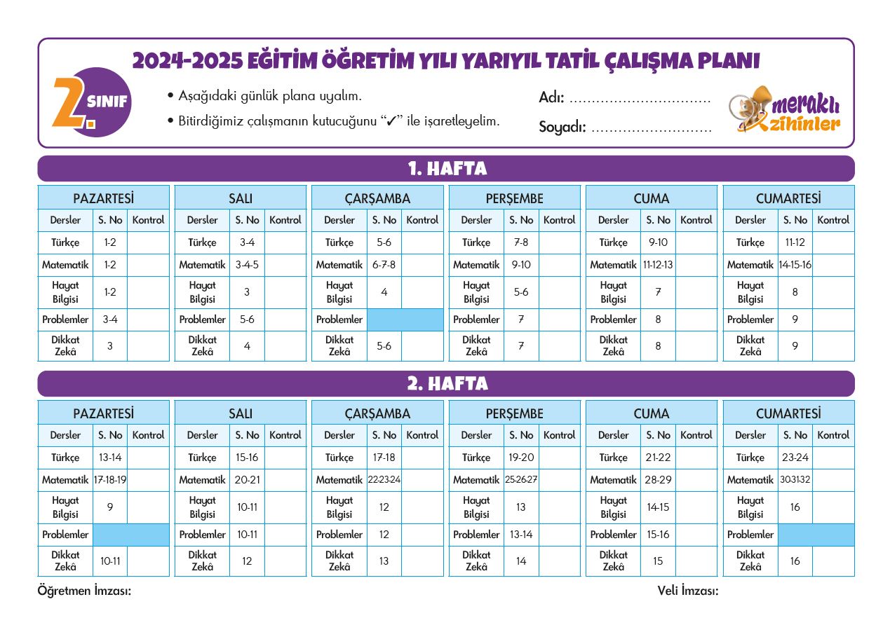 YARIYIL ÇALIŞMA PLANI