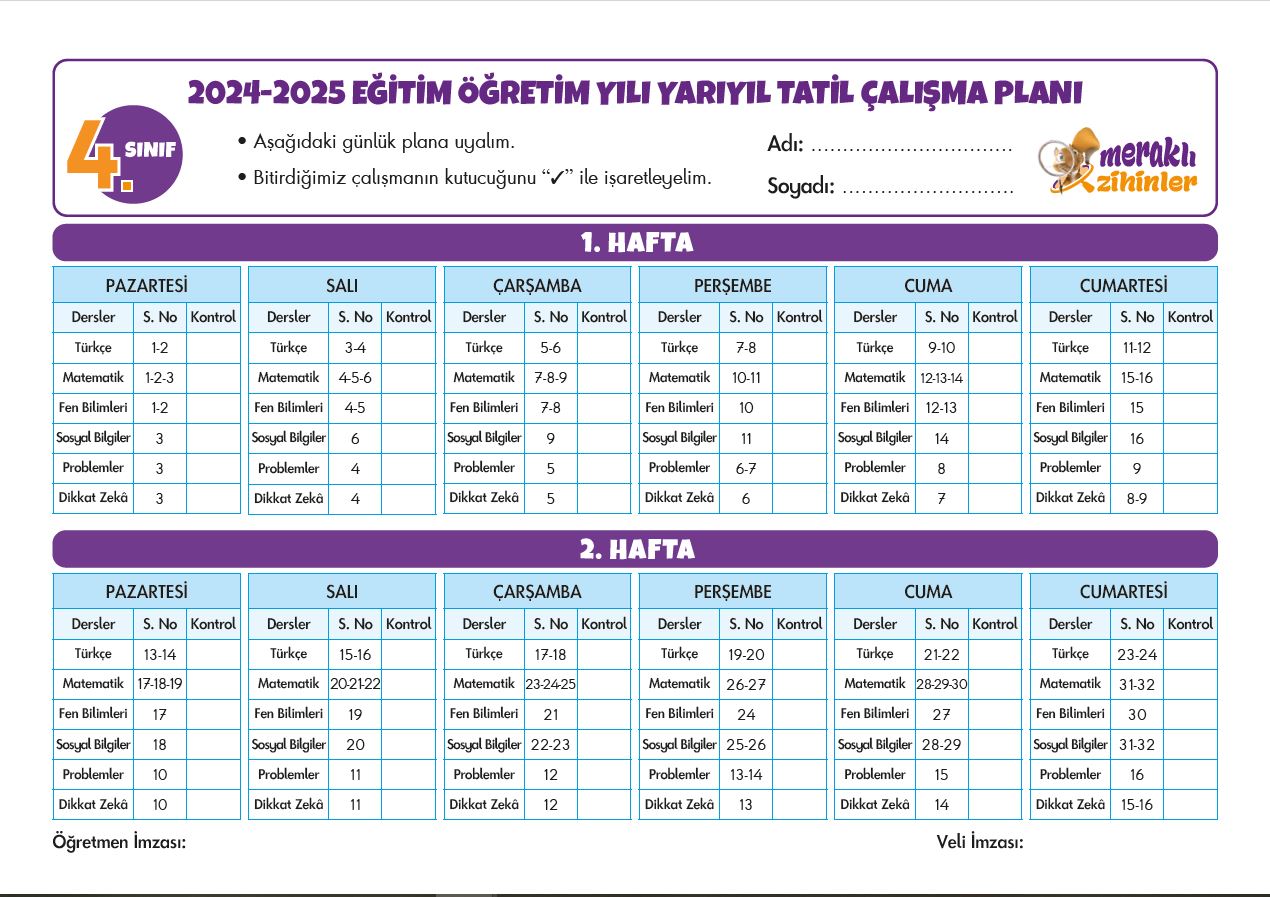 YARIYIL ÇALIŞMA PLANI